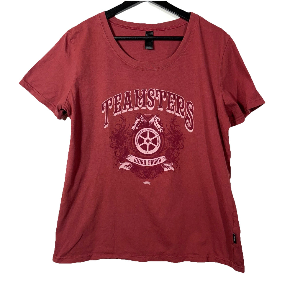 Teamsters Union Proud TShirt Women Large Graphic Burgundy Red Organic Cotton